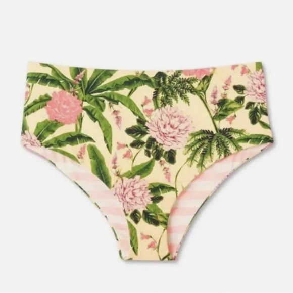 Aqua Bendita Floral/Stripe Reversible High Waist Cheeky Bikini Bottom 2X - Picture 1 of 10